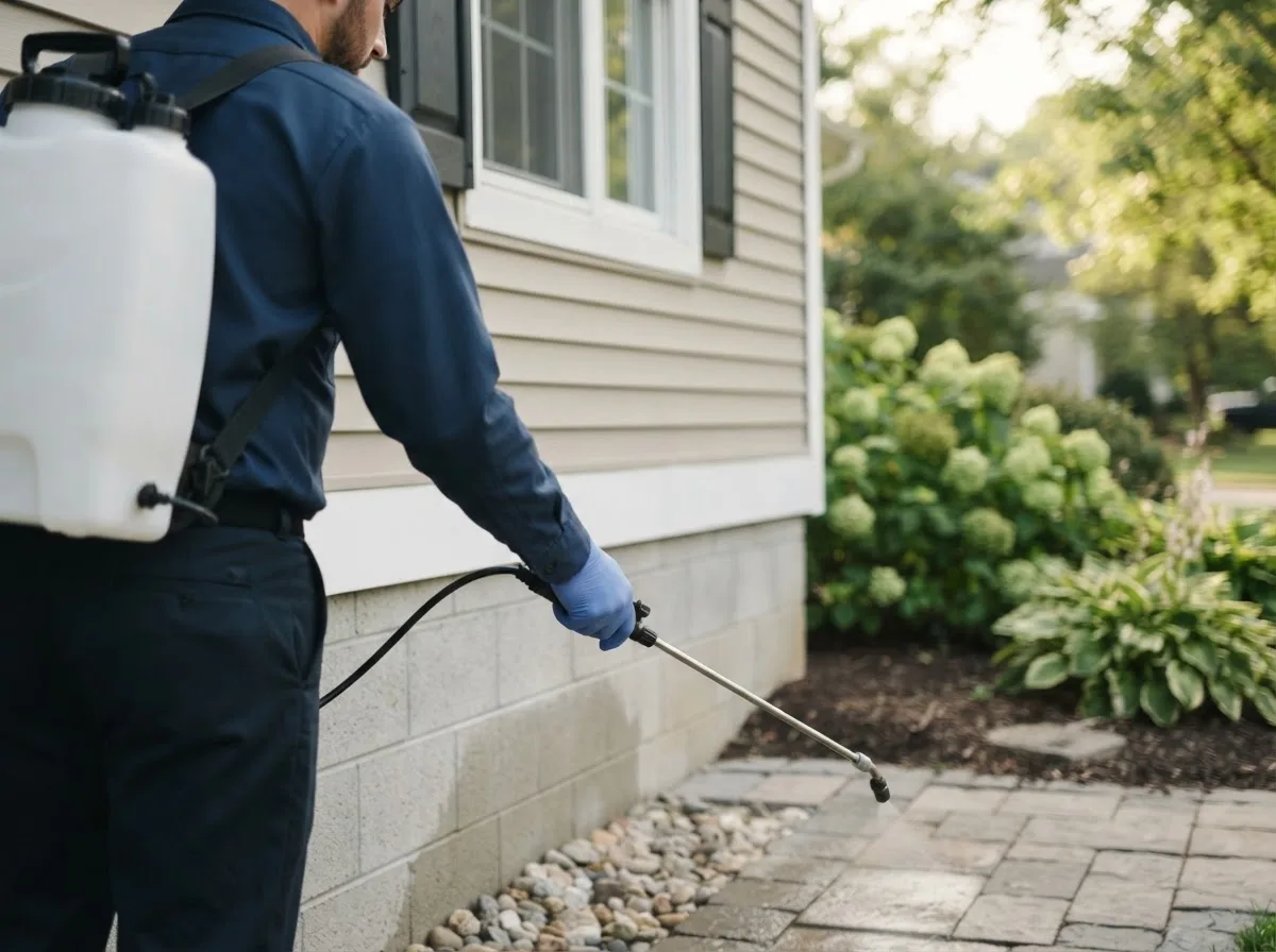 Pest control technician inspecting a home in Lincolnville, ME